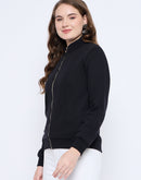 Madame Solid Black Elasticized Waist Gold Zipped Sweatshirt