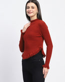 Madame Fur Cuffs and Hem Rust Red Sweater