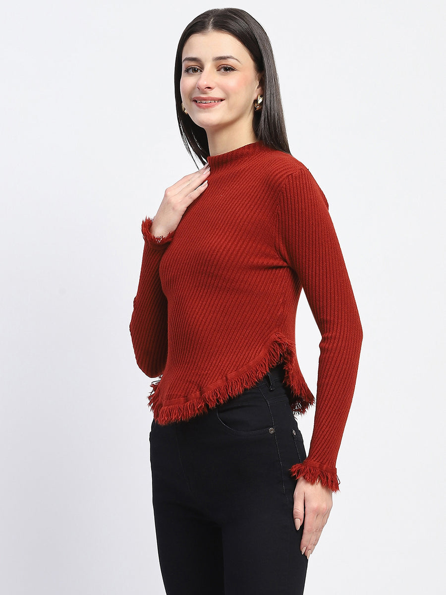 Madame Fur Cuffs and Hem Rust Red Sweater