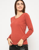 Madame Round Neck Ribbed Cuff Rust Red Sweater