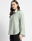 Madame Dusty Green And White Striped Regular Shirt