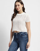 Madame Off White Crochet Top With Short Sleeves