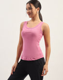 Madame Typography Detailing Cotton Blend Solid Pink Tank Top