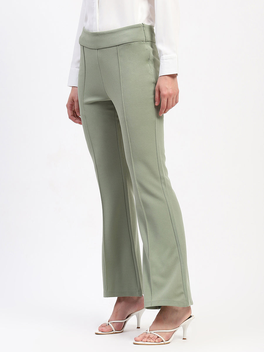 Madame Pleated Elasticated Waist Solid Mint Trousers