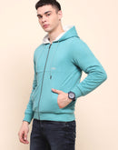 Camla Barcelona Cotton Zipper and Hooded Turquoise Sweatshirt