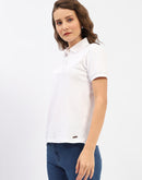 Madame White Polo Neck Solid Cotton T-Shirt