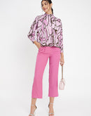 Madame Embellished Butterfly Print Mock Neck Mauve Top