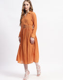 Madame Pleated Cotton Blend Orange Shirt Dress