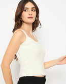 Madame Sleeveless Solid Off White Sweater