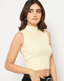 Madame Mock Neck Off White Sleeveless Sweater