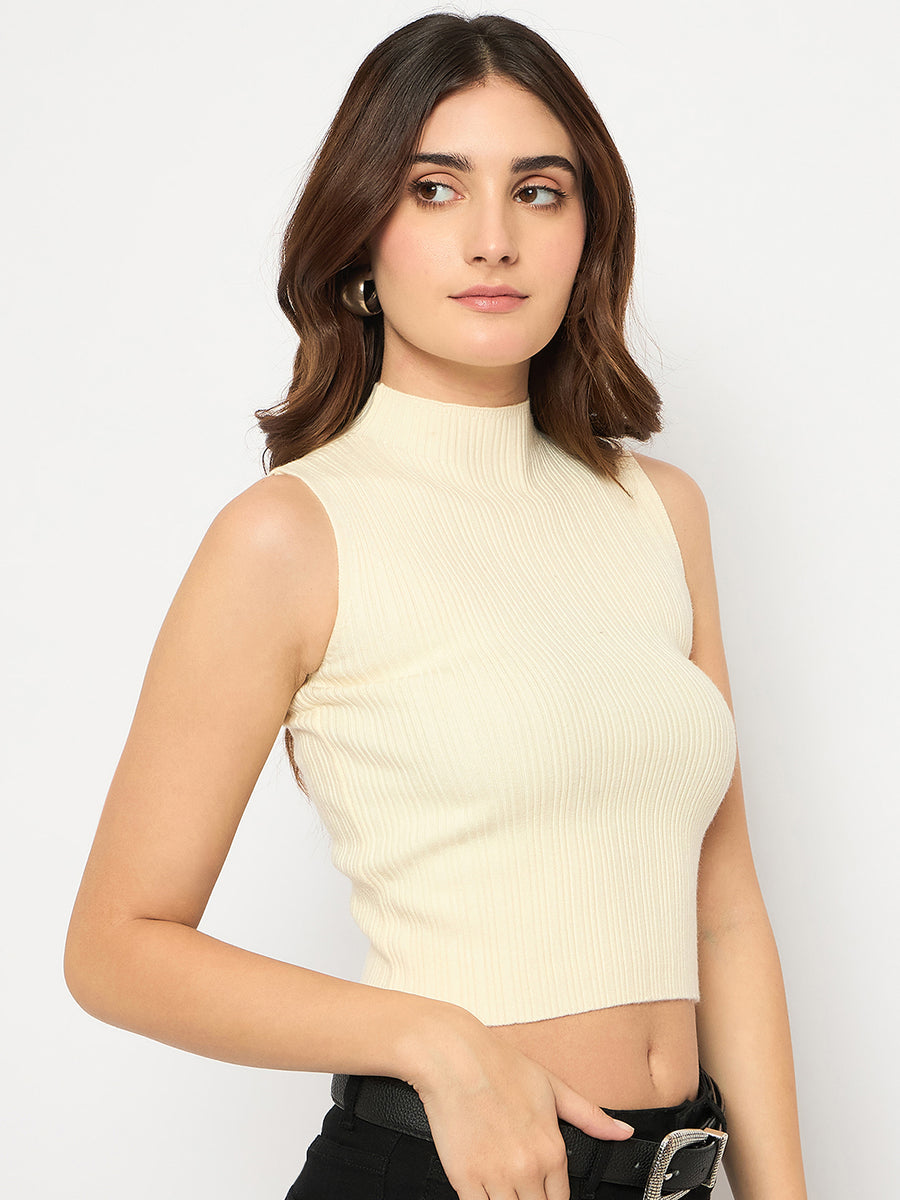 Madame Mock Neck Off White Sleeveless Sweater