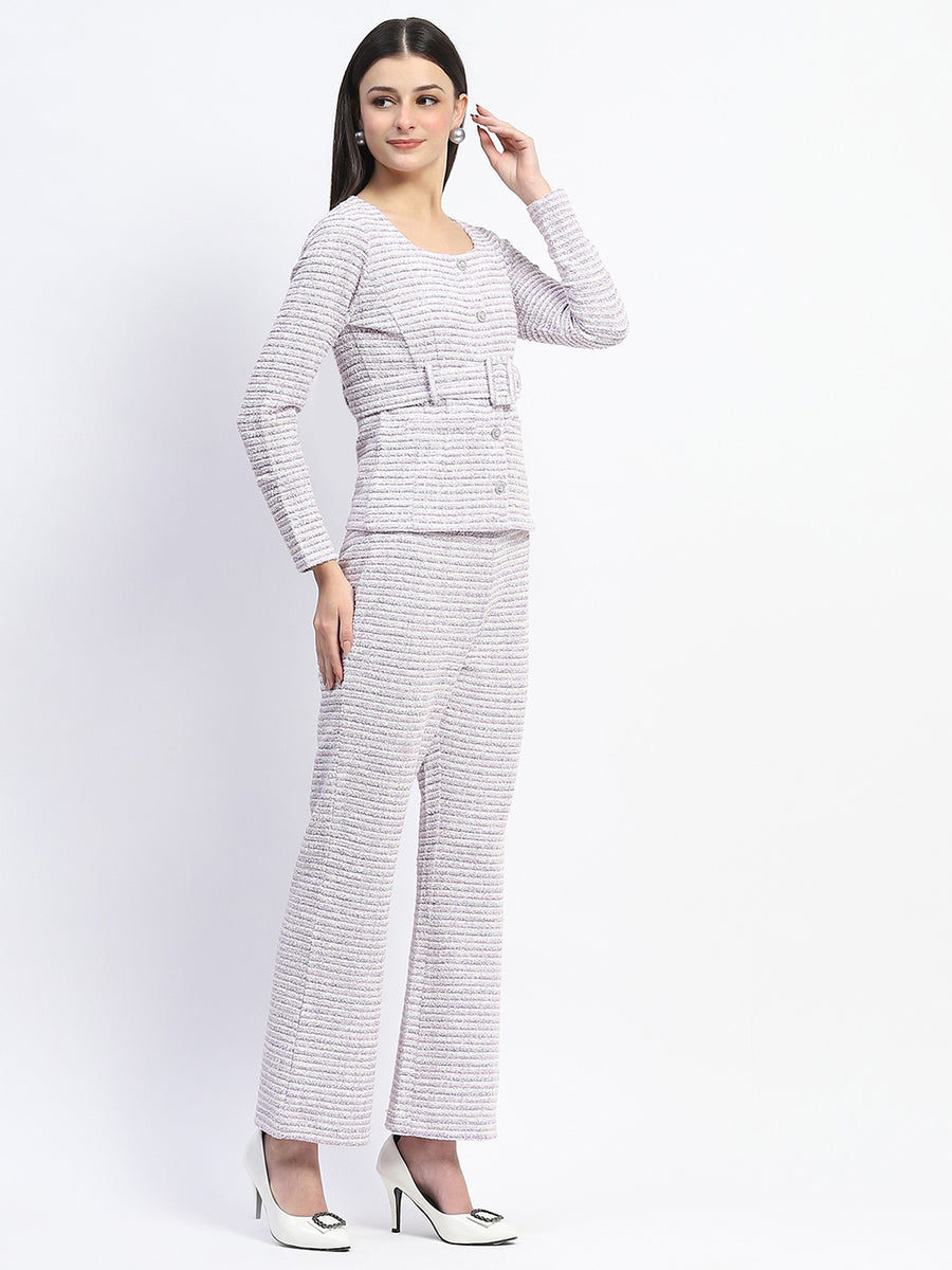 Madame Knitted Buttoned and Belted Top and Bottom Lavender Co-ord Set