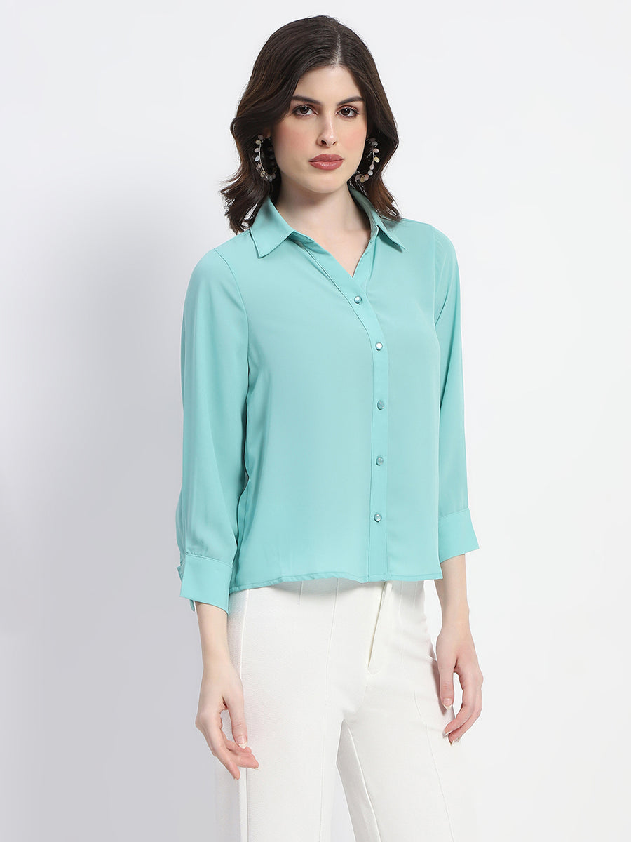 Madame Button-Down Collared Jade Green Shirt