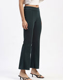 Madame Single Pleated Green Flared Trousers