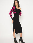 Madame Geometric Print Shrug and Solid Dress Magenta Ensemble