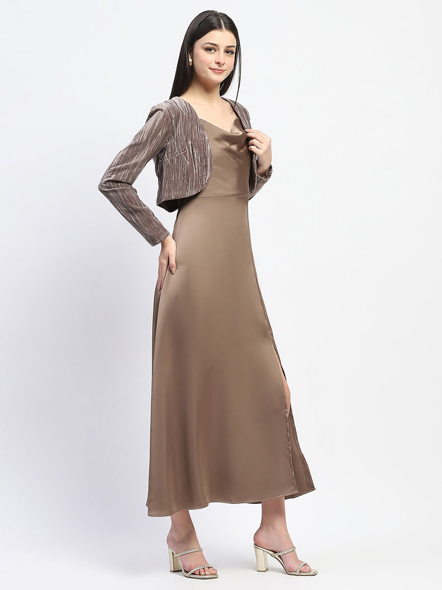 Madame Cowl Neck Golden Satin Maxi Dress