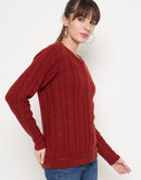 Madame Self Design Crew Neck Rust Cardigan