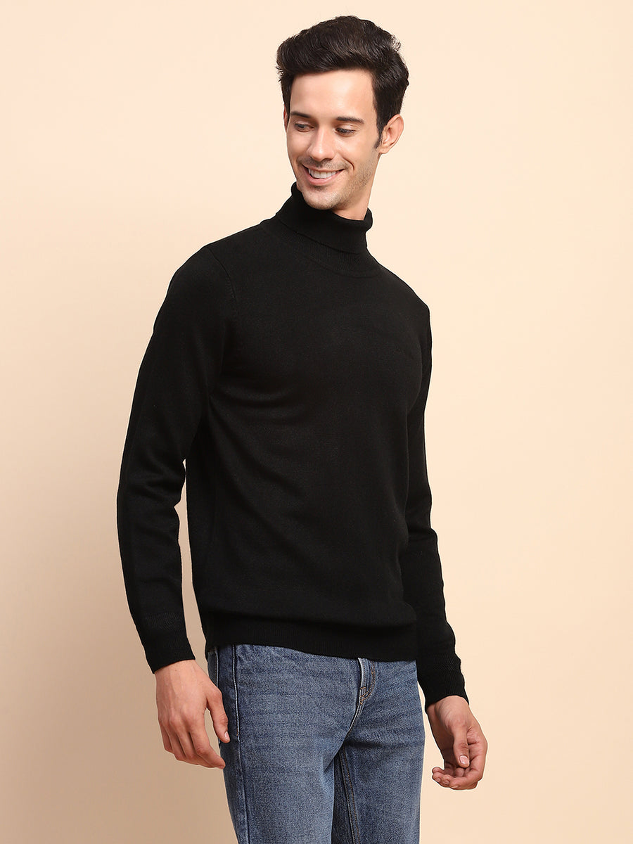 Camla Barcelona High Neck Solid Black Sweater