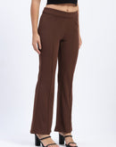 Madame Single Pleated Brown Flared Trousers