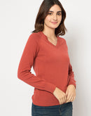 Madame V Neck Skinny Fit Rust Red Sweater