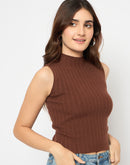 Madame Mock Neck Brown Sleeveless Sweater