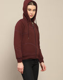 Madame Geometric Print Zipped Wine Hooded Sweatshirt