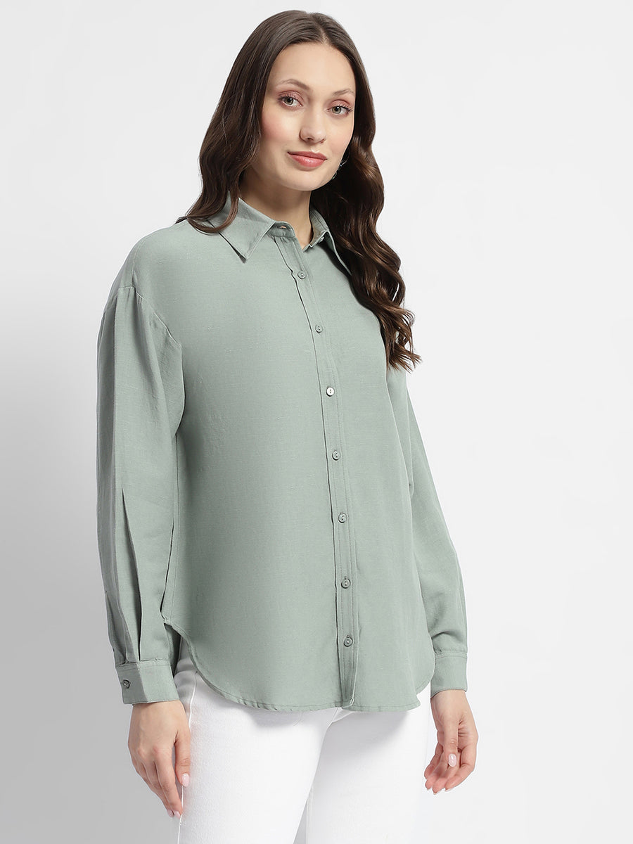 Madame Dusty Green Regular Full Sleeve Shirt