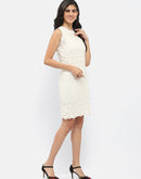 Madame Crinkled Off White Lettuce Hem Dress