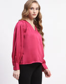 Madame Hot Pink Drape Top with Flower Applique