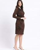 Madame Nylon Blend Front Overlapping Brown Mini Bodycon Mesh Dress