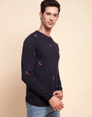 Camla Barcelona Embroidered Crew Neck Navy Sweater