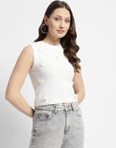 Madame White Floral Applique Sleeveless Top