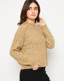 Madame Self Design Crew Neck Brown Sweater