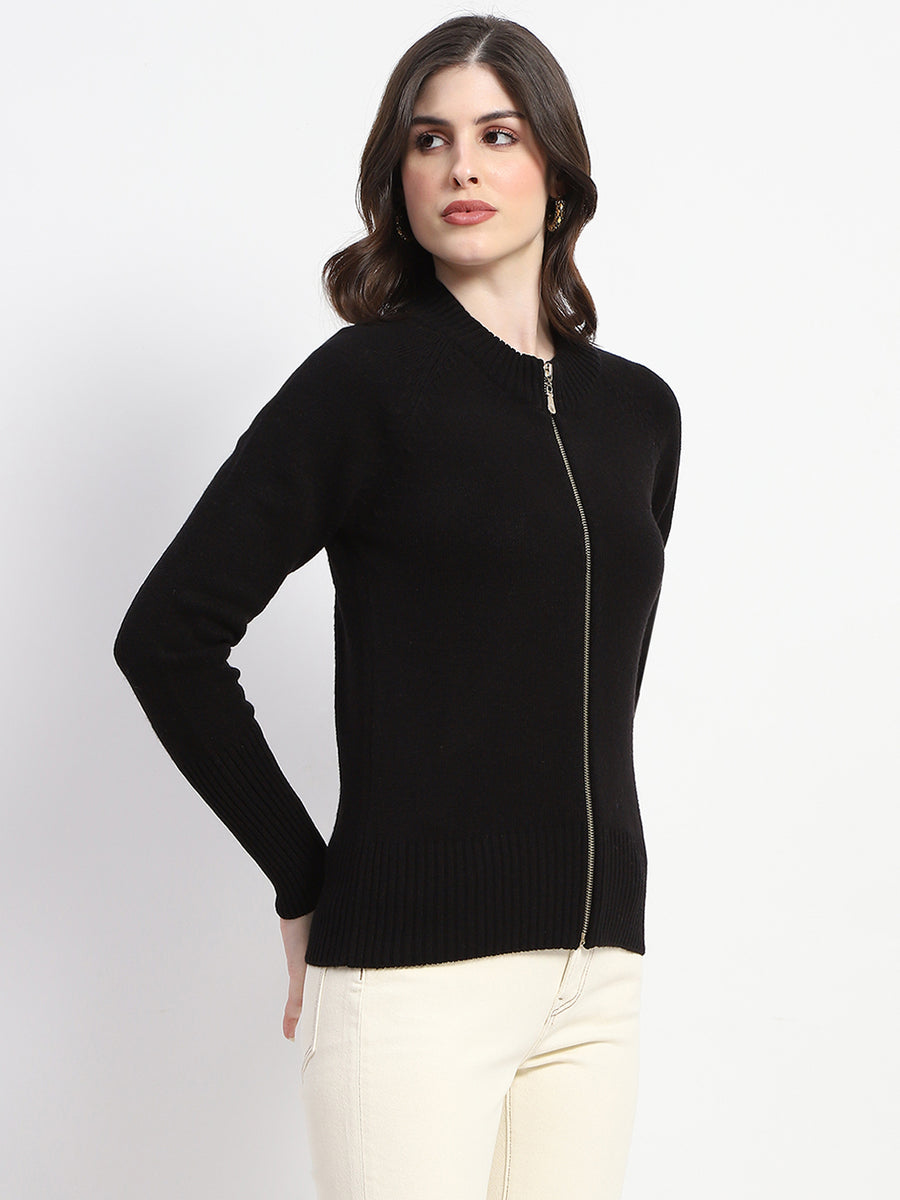 Madame Black Mock Neck Knit Sweater