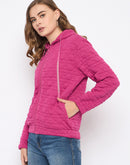 Madame Cotton Blend Self-Textured Zipped Hot Pink Sweatshirt