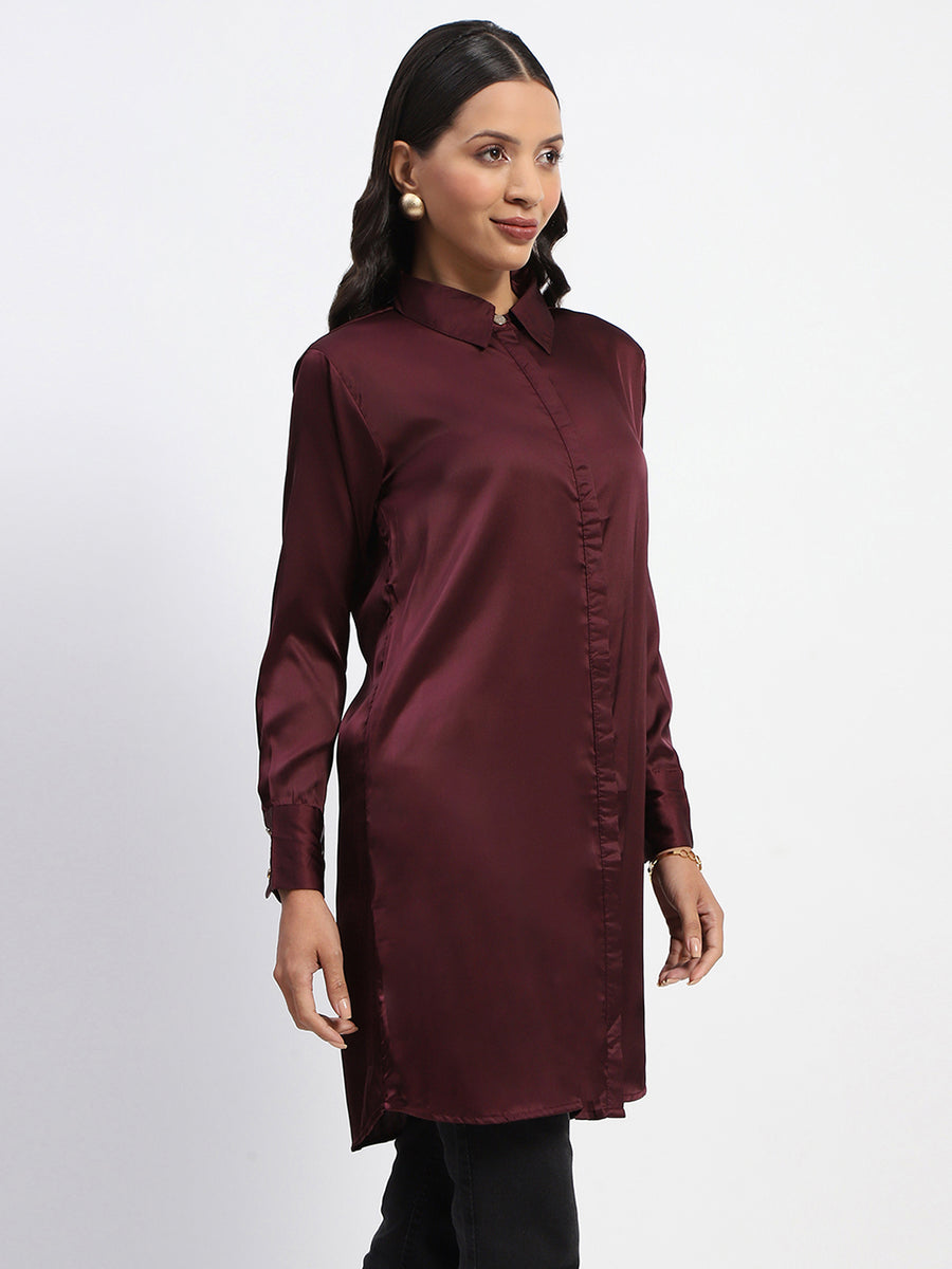 Madame Button Down Long Wine Shirt