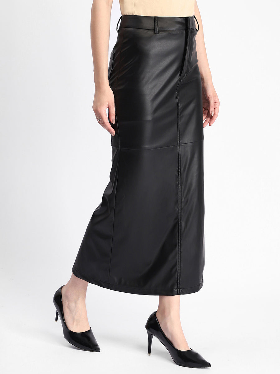 Madame Black Faux Leather Mermaid Skirt