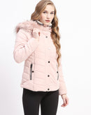 Madame Light Pink Faux Fur Hood Quilted Puffer Jacket