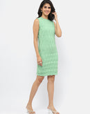 Madame Crinkled Green Lettuce Hem Dress