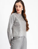 Madame Metallic Geometric Print Grey Sweater