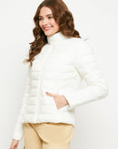 Madame Solid Off-White Quilted Jacket