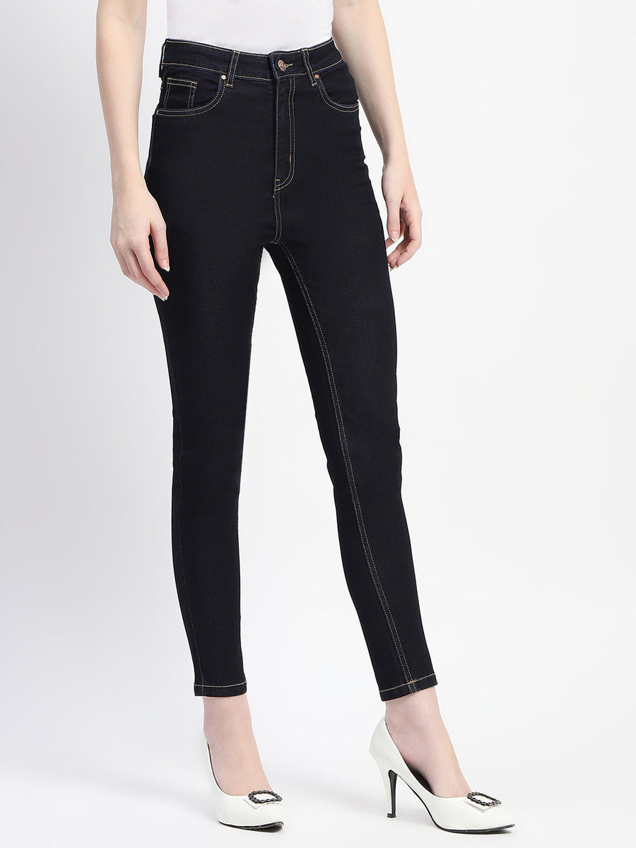 Madame Solid Dark Blue Skinny Fit Cotton Denim