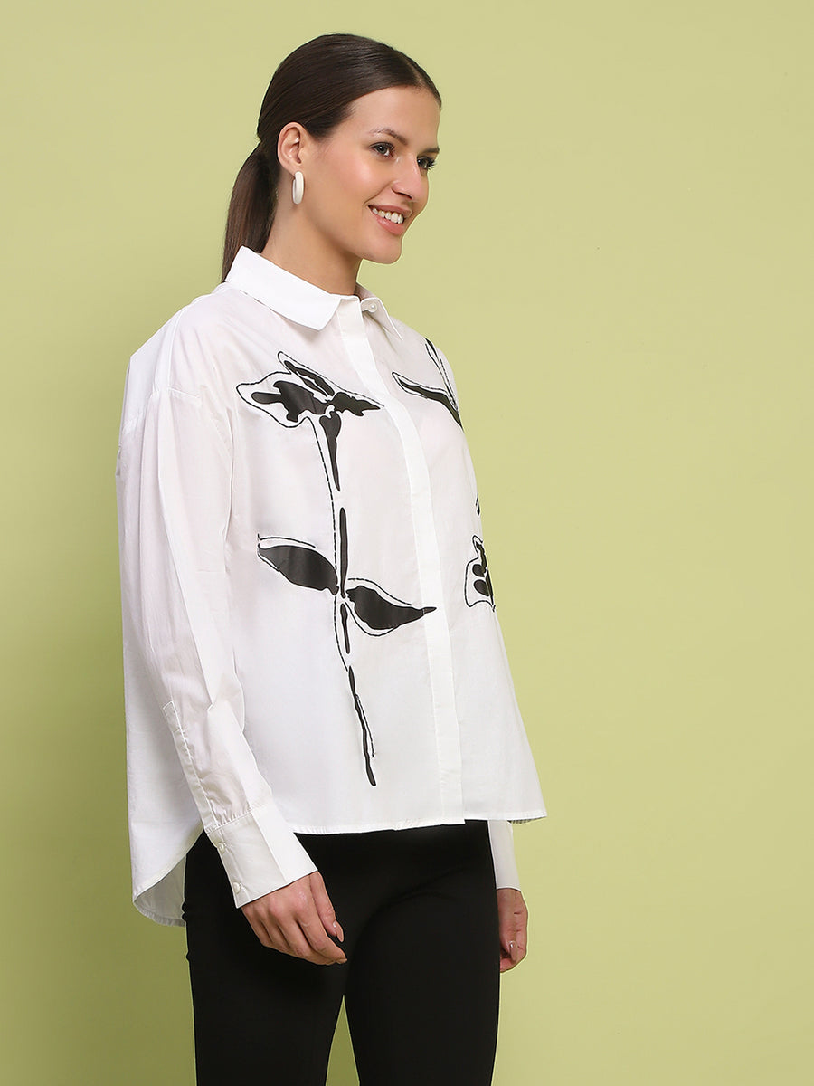 Madame Placement Printed White Cotton Shirt