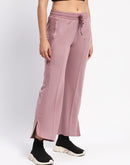 mSECRET Drawstring Waist Pleated Solid Mauve Bootcut Cotton Track Bottoms