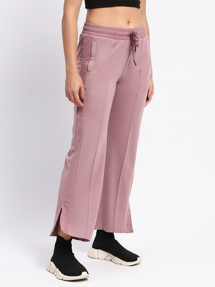 mSECRET Drawstring Waist Pleated Solid Mauve Bootcut Cotton Track Bottoms