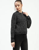 Madame Black Speckled Pullover Sweater with Half-Zip