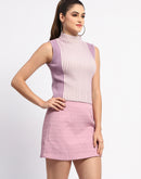 Madame Colorblock Ribbed Mock Neck Lilac Top