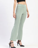 Madame Pleated Elasticated Waist Solid Moss Green Trousers