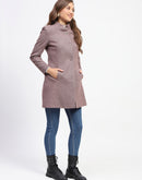 Madame Metal Buttoned Self Designed Wine Long Coat