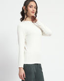 Madame High Neck Full Sleeve Solid White Top